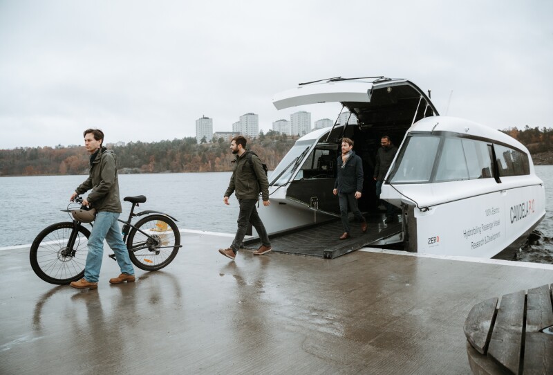 Pedestrians disembark a Candela commuter boat