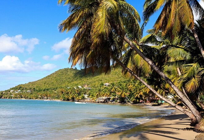 Laborie Bay on the south west coast of St Lucia and the Caribbean Sea