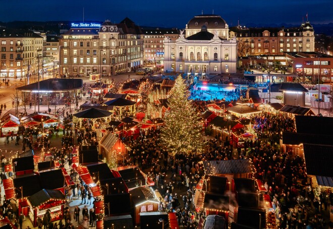View of Wienachtsdorf Chistmas Market at night