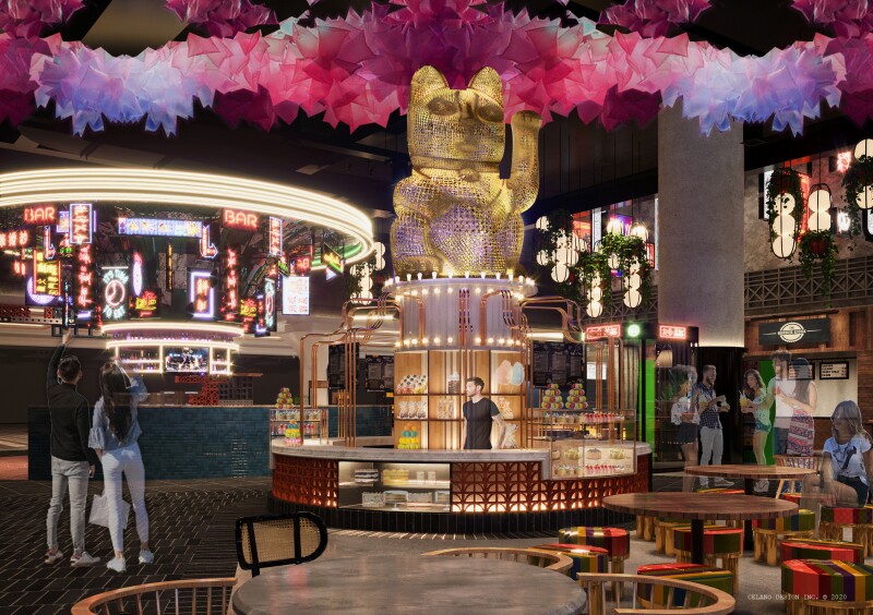 Famous Foods Street Eats will also have a dessert bar, speakeasy, and 10-foot Lucky Cat.