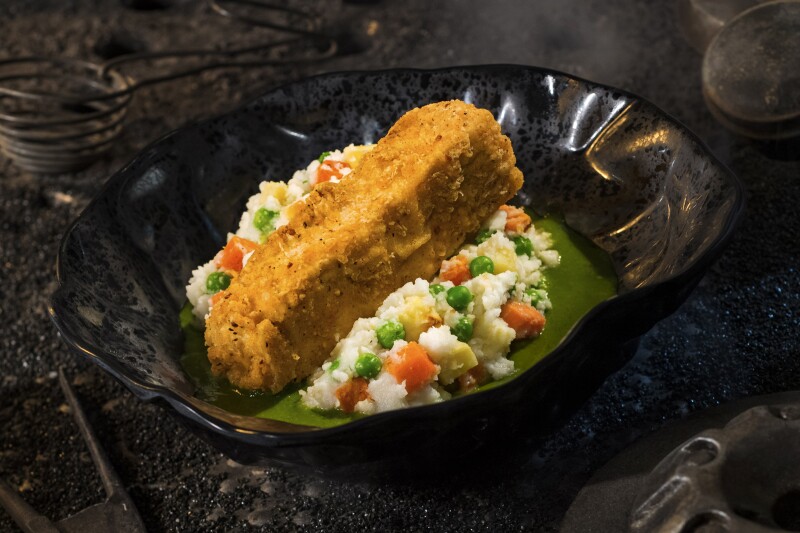 The Fried Endorian Tip-Yip at Docking Bay 7 Food and Cargo comes with roasted veggies mixed in mashed potatoes and an herb gravy.