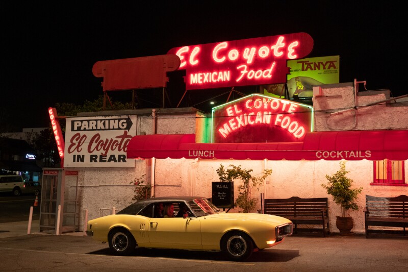 A dinner scene from the film was shot at El Coyote Café, where Sharon Tate visited before becoming a victim of the Manson family murders.