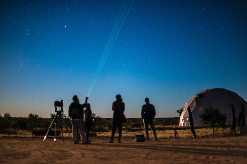 Visitors during a stargazing tour at the Earth Sanctuary World Nature Centre.<br /><br />Earth Sanctuary is a proudly independent family operated business offering award winning day and evening tours to visitors to the outback. Specialising in ecology, culture and astronomy, Earth Sanctuary's guides carry a wealth of knowledge, skill and passion.