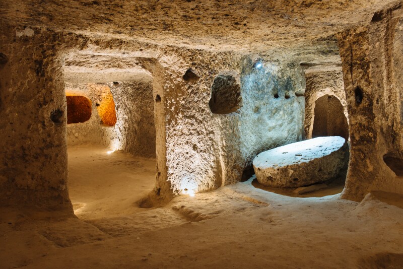Underground doorways and windows in portion of the cave city of Derinkuyu