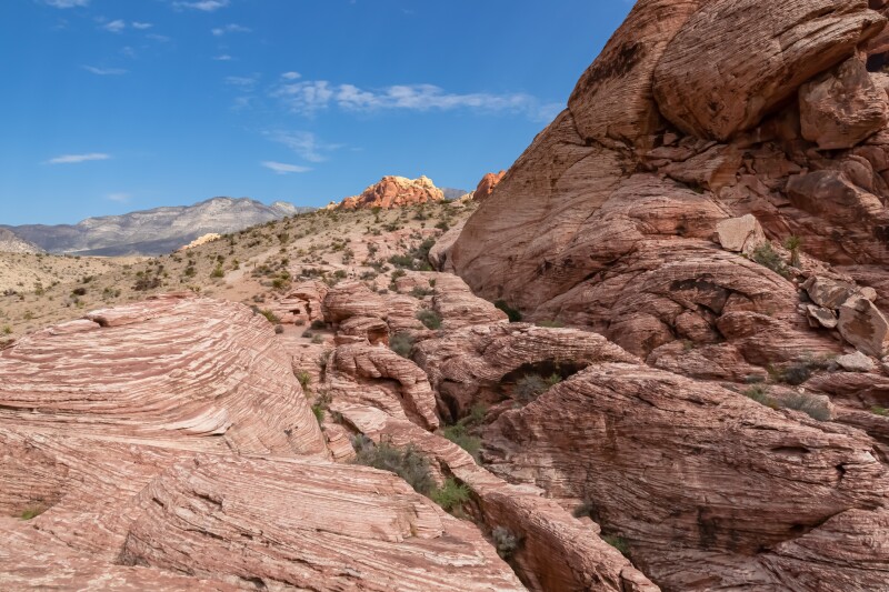 Close up view of rock formation of Aztec sandstone slickrock rock formation on the Calico Hills Tank Trail, Red Rock Canyon National Conservation Area in Mojave Desert near Las Vegas, Nevada, USA