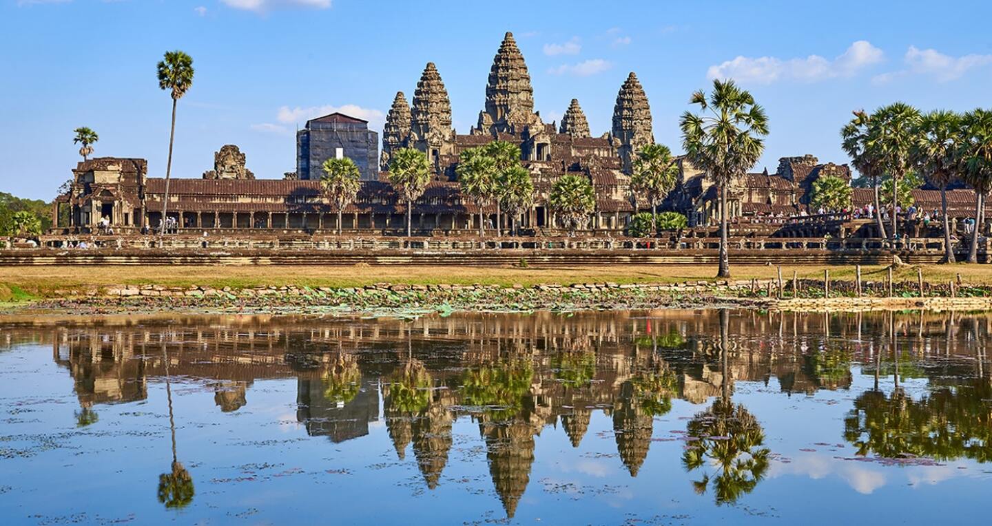 The beautiful ruins of Angkor Wat across the water