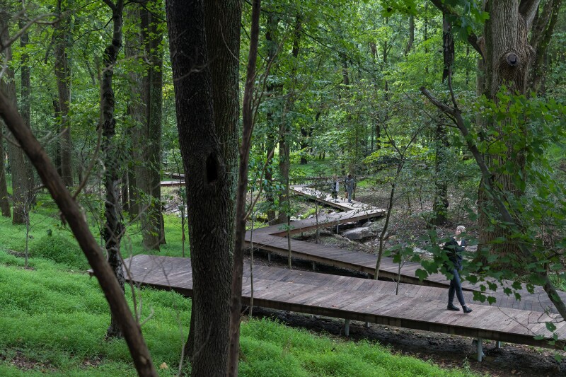 Visitors at the Glenstone Museum can meander through miles of outdoor pathways.