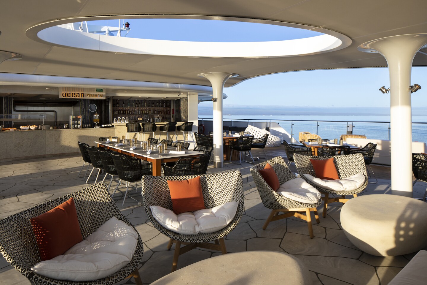 Head to the top deck for dining alfresco at the Ocean Grill.