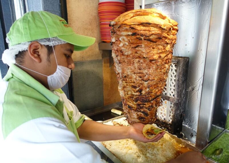 The spit-roasted pork used for tacos al pastor