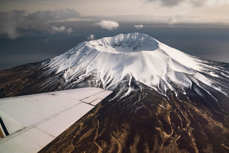 Situated between the Pacific Ocean and the Bering Sea, the Aleutian Islands occupy a total area of 6,821 square miles.