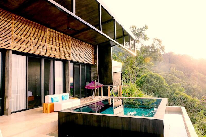 Open wooden deck with small raised pool