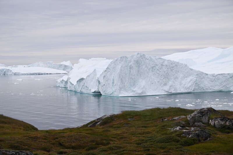 A mass of ice facing seawater