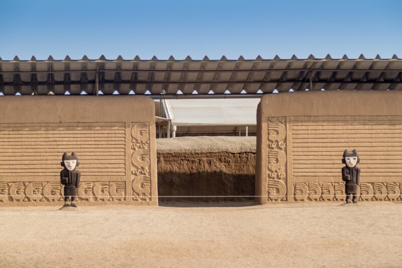 Adobe walls at archeological site Chan Chan in Trujillo, Peru
