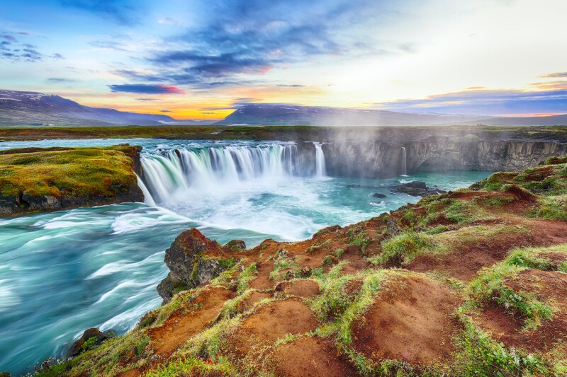 Sail north for the chance to view the stunning Godafoss waterfall.
