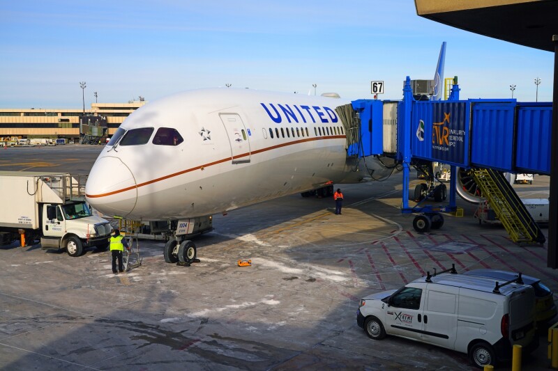 Boeing 787-10 airplane from United Airlines on tarmac at Newark Liberty International Airport