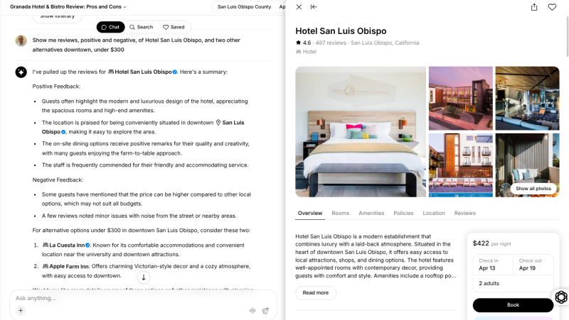 screenshot of the Mindtrip app's booking feature