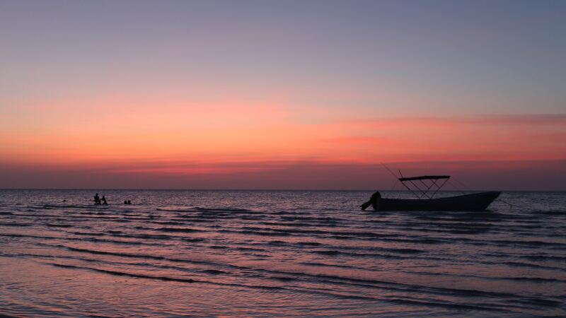 Sunset over the water at Isla Holbox, Quintana Roo