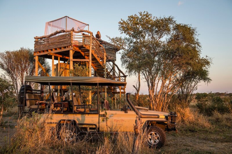 The setup at Skybeds, which perches you three stories above the animals.