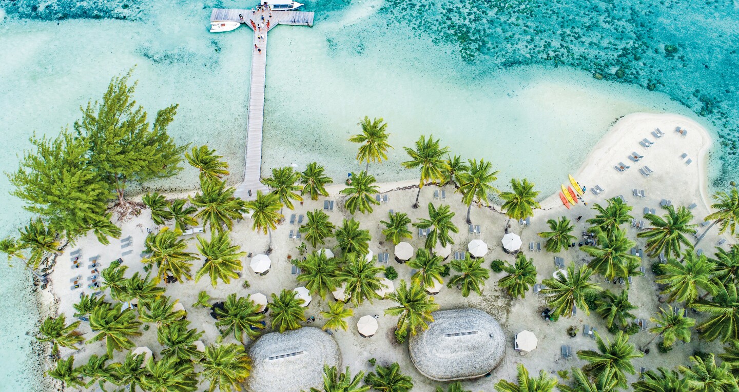 Aerial of Paul Gauguin Cruises’ private islet.