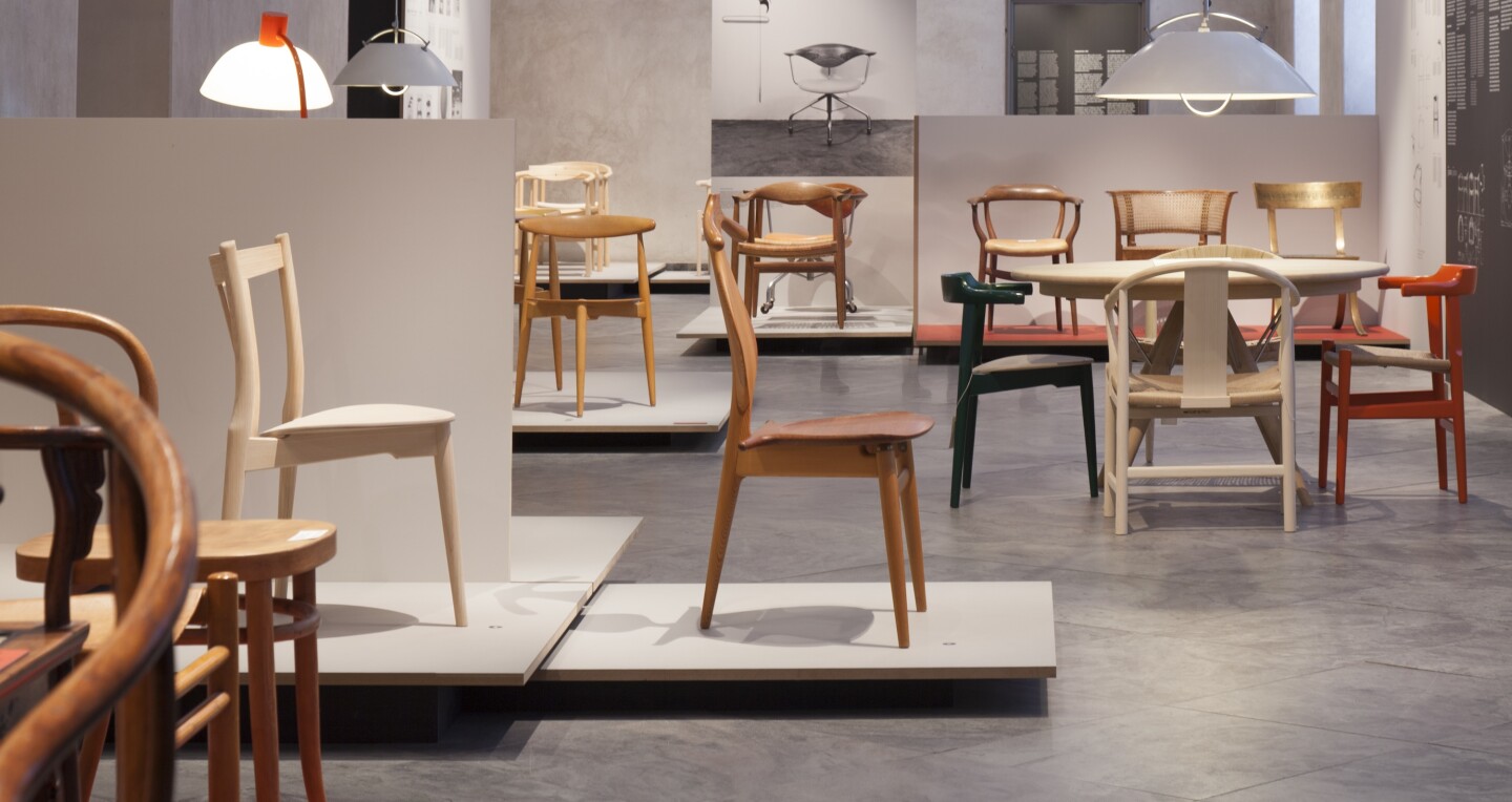 Woden mid century modern chairs on display at Design Museum Denmark in Copenhagen