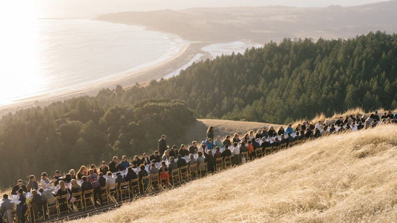 A dinner on Mount Tamalpias in Marin County overlooked the Pacific Ocean.