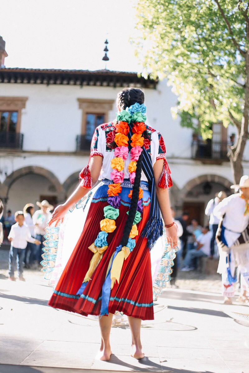 Traditional guarecita dancers tell folk stories and recount the region’s history through choreographed performances in the main plazas of their pueblos.
