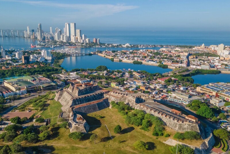 Aerial view of historic Old Town Cartagena