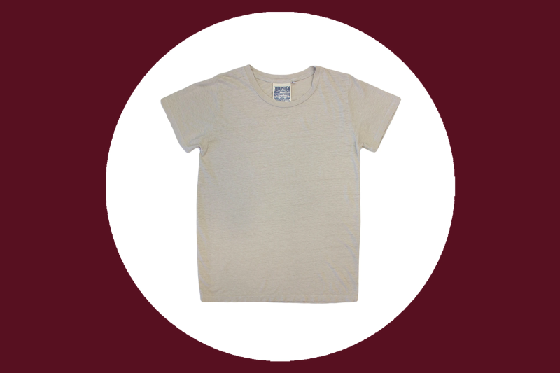 tan short-sleeved tee shirt
