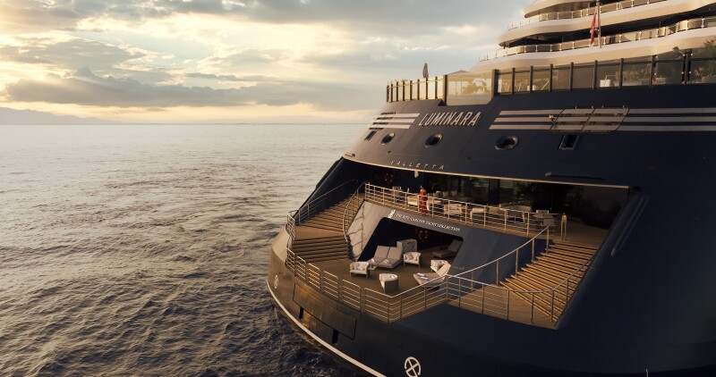 The back deck of Luminara seen at sea.