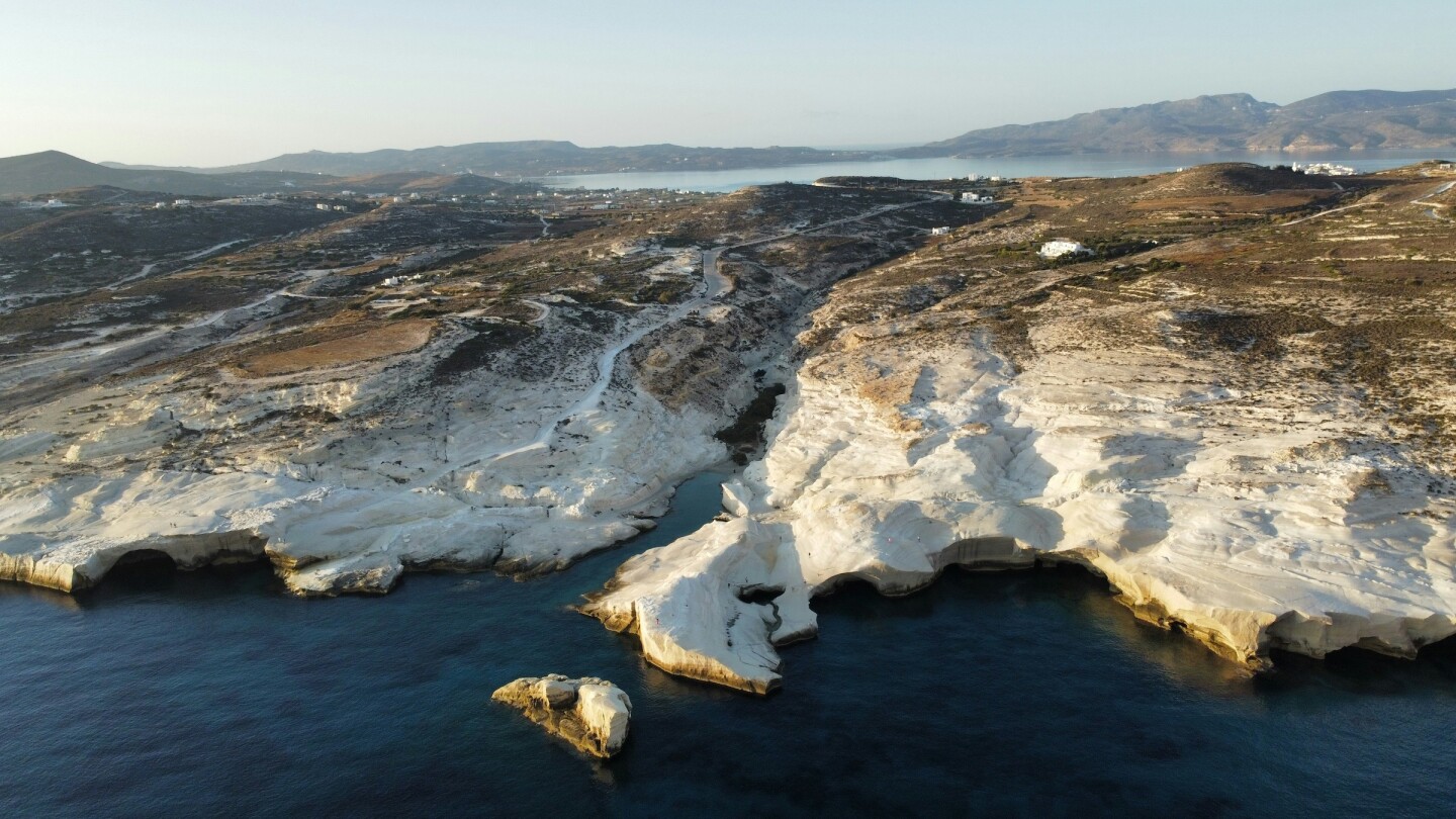 White rock formations along the coast in Milos