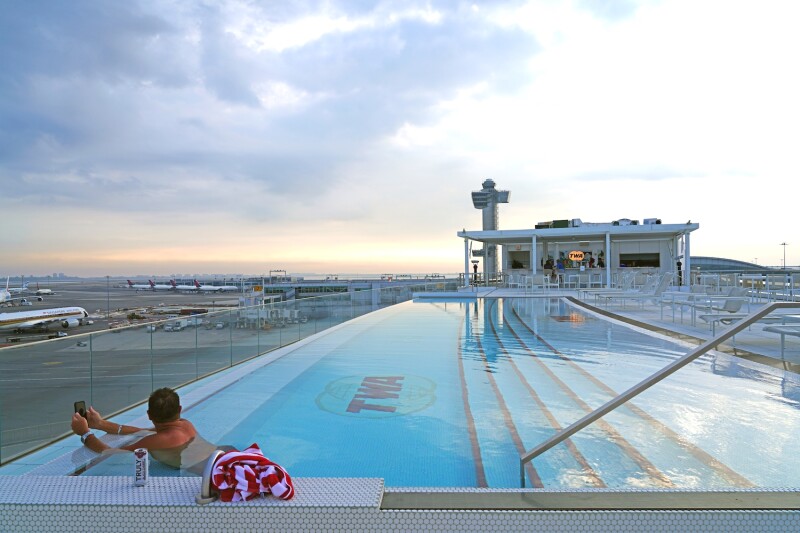 There are a few prime runway viewing spots at JFK, including the rooftop pool at the TWA Hotel.
