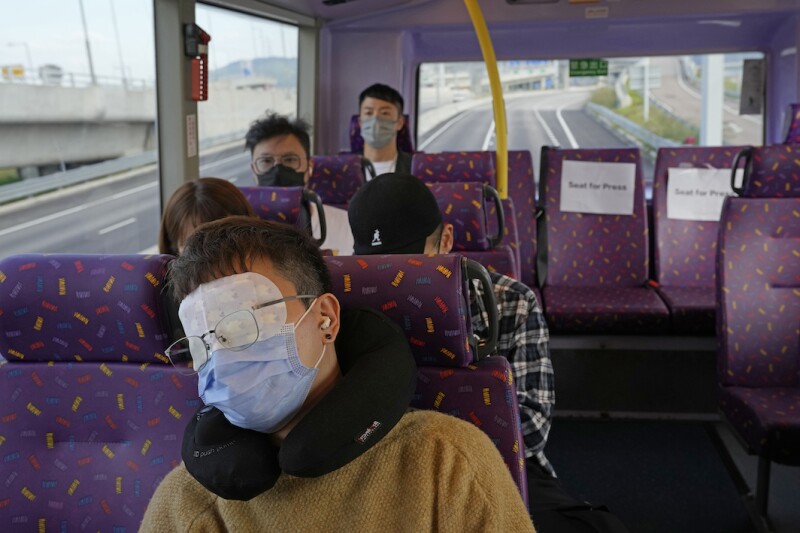 Amenities like eye masks and earplugs are given to passengers for better sleep.
