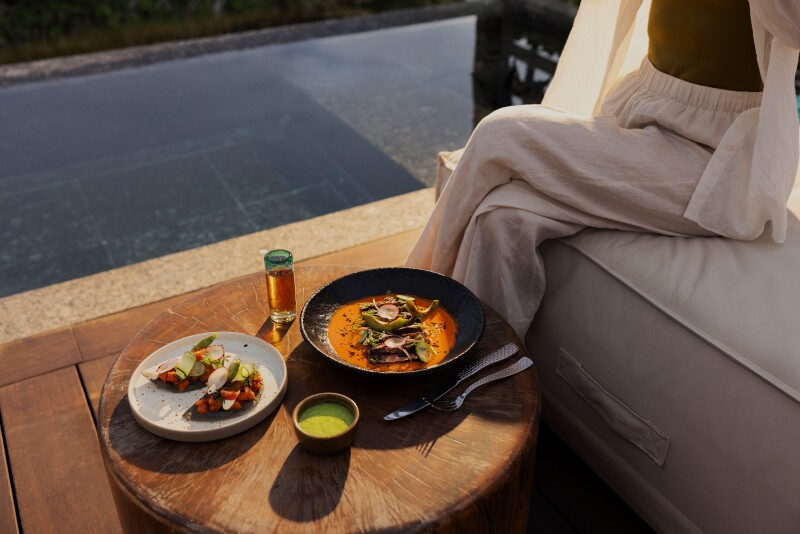 Food and beverage poolside at Banyan Tree.