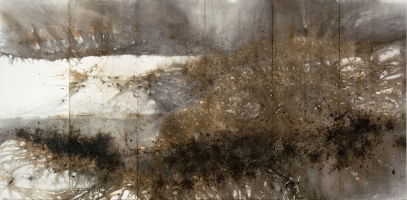 Cai Guo-Qiang’s “Mountain Range” is made with gunpowder on paper.