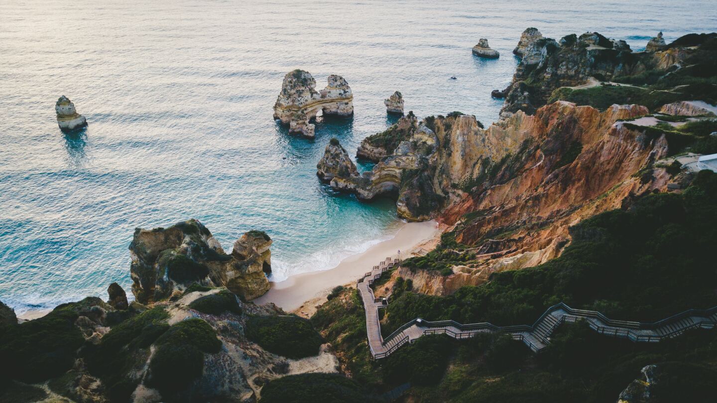 The rocky seaside cliffs of Lagos, Portugal