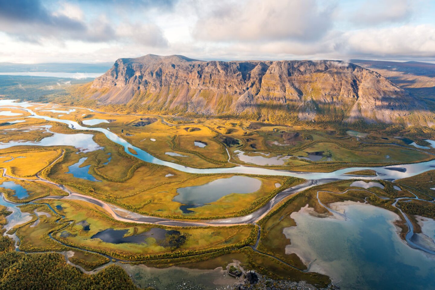 The remote Rapa river valley from the top of Skierfe in Sarek national park in Swedish Lapland