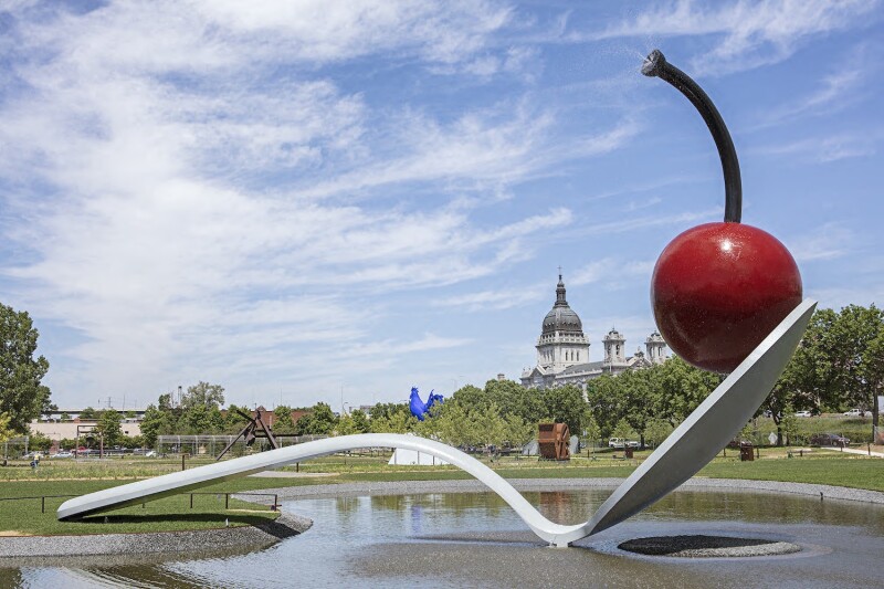 Claes Oldenburg and Coosje van Bruggen’s “Spoonbridge and Cherry” (1988) at The Walker Art Center
