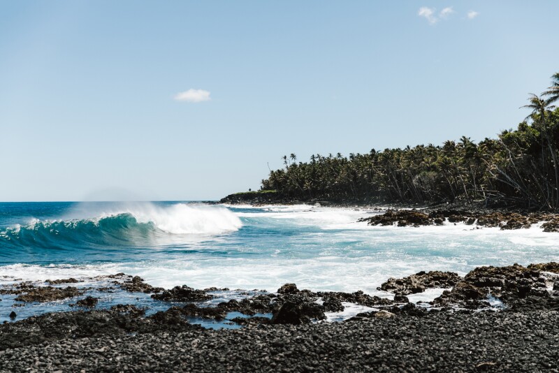 The black sand Pohoiki Beach emerged as a result of the 2018 Kilauea eruption.