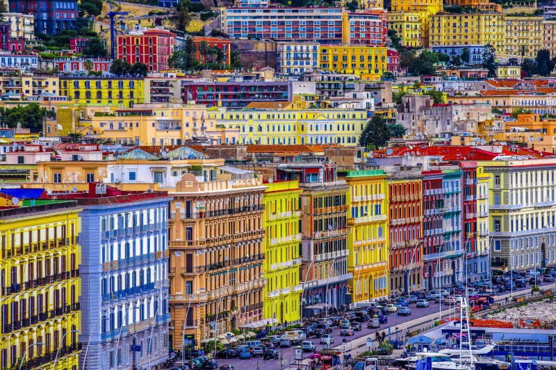 Colorful buildings along Naples’ Lungomare