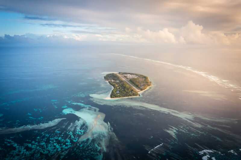 Aerial view of Platte Island, bisected by runway