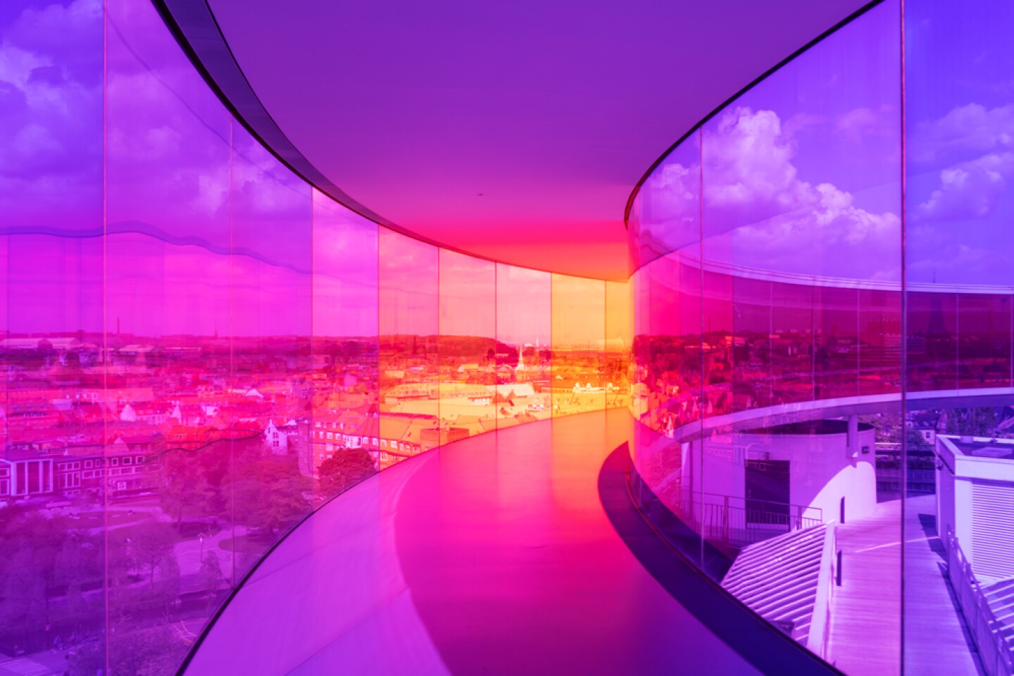 'Your Rainbow Panorama' tops the AroS Art Museum in Aarhus, Denmark.