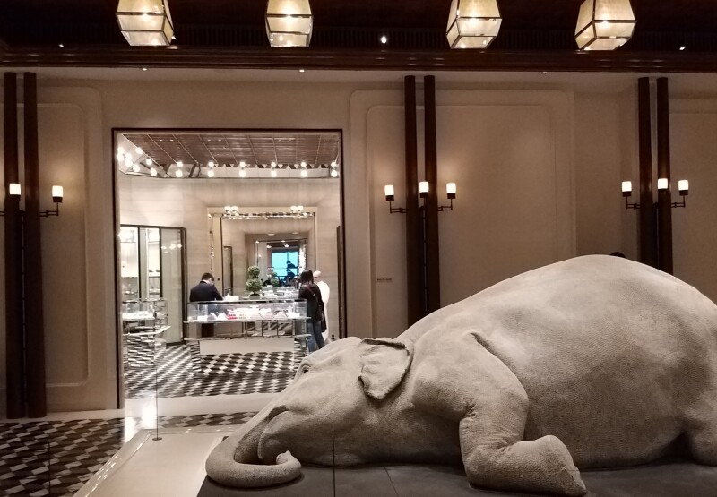 The elephant sculpture, entitled “The Skin Speaks a Language Not Its Own,” took the artist 10 months to create.