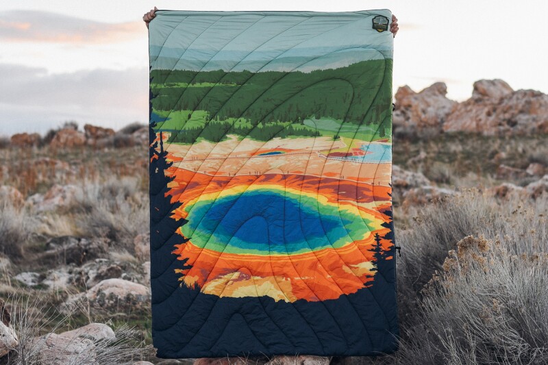 The Rumpl Yellowstone blanket features the hot springs for which the park is famous.