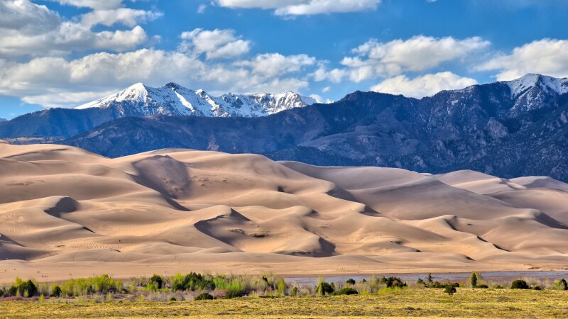 Sand dunes in front of mountains at Great Sand Dunes National Park