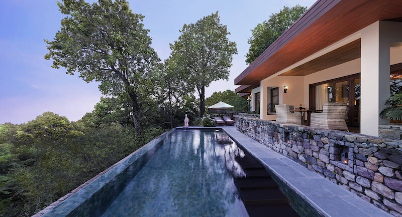 Long outdoor pool at Ananda in the Himalayas