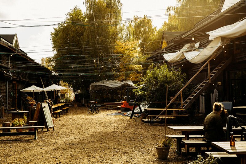 BaneGaarden is home to a farm shop, event spaces, and Woody’s Cafe & Bar.