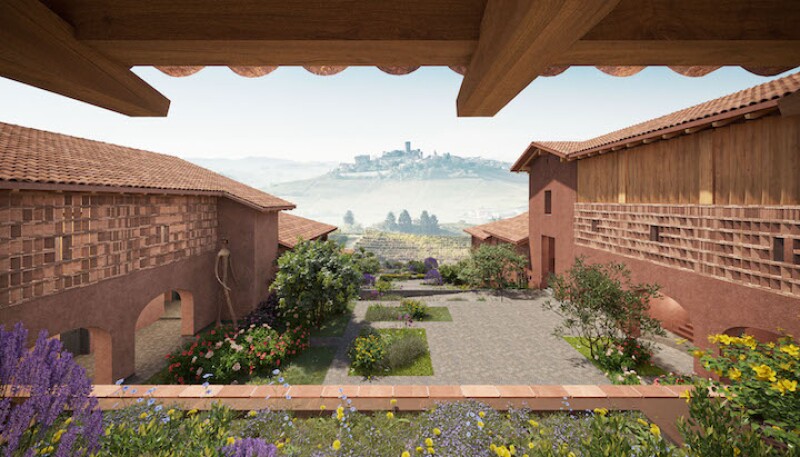 A rendering of Casa di Langa, a luxury sustainable hotel in Piedmont