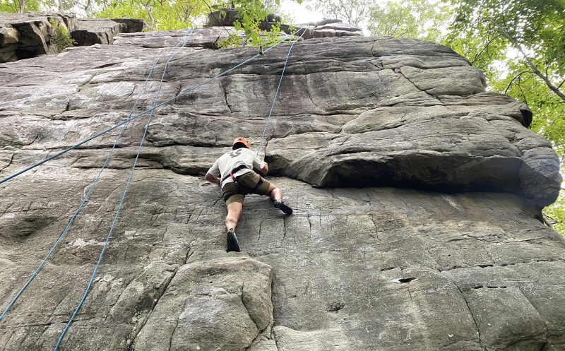 Rock climbing at the Junkyard in New River Gorge National Park