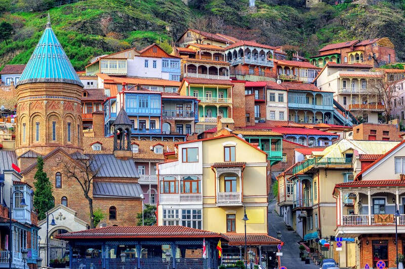 Tbilisi’s old town center is known for its eclectic mix of architectural styles.