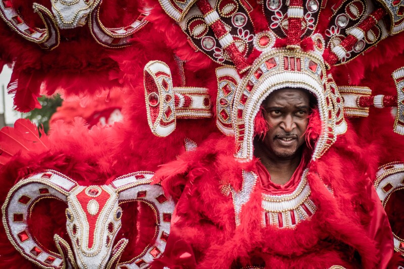 Chief Shaka Zulu of the Golden Feather Hunters tribe at Super Sunday 2018.
